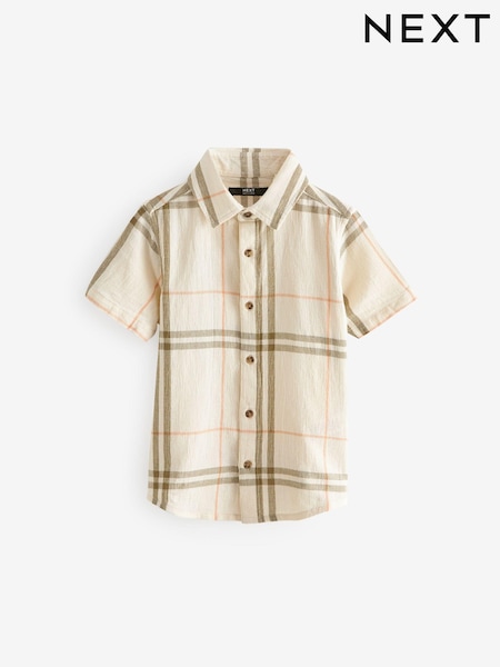 Ecru Cream 100% Cotton Short Sleeve Textured Check Shirt (3-16yrs) (340149) | €7 - €10