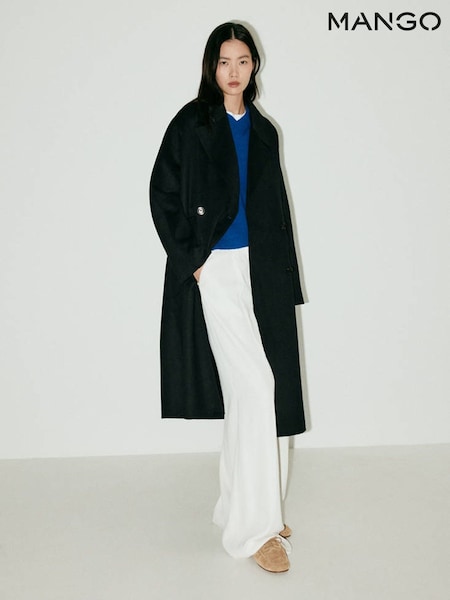 Black - Mango Wool Blend Dropped Shoulder Coat