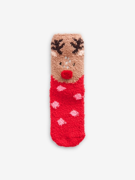 Red and Brown Reindeer Cosy Slippers Socks (340181) | €3.50 - €4