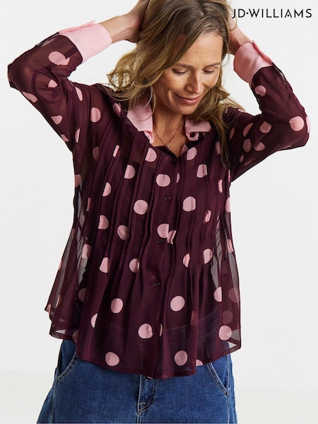 Red - Jd Williams Spot Contrast Collar Georgette Pintuck Shirt