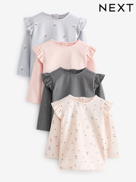 Pink/Grey Baby Long Sleeve Tops 4 Pack (340474) | AED67 - AED74