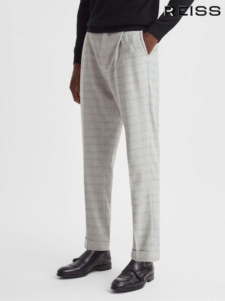 Reiss Soft Grey Ridge Slim Fit Prince of Wales Rolled Hem Trousers (340784) | €195