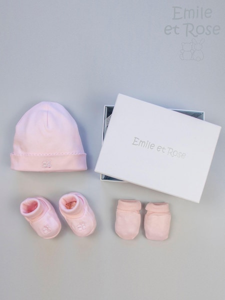 Emile et Rose Pink 100% Cotton Hat, Booties And Mitts Gift Set (341374) | €26