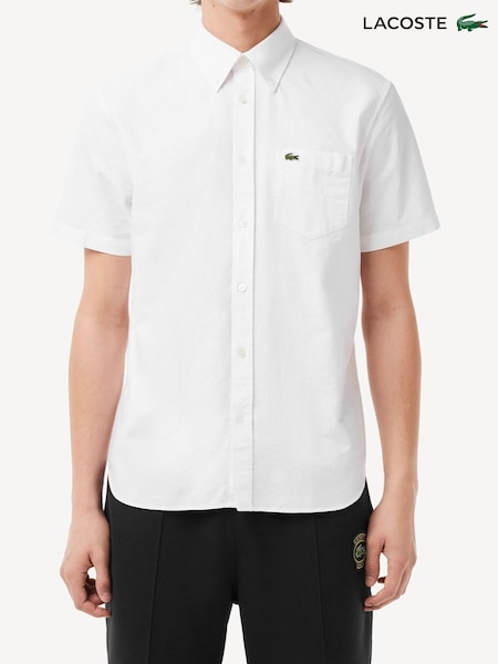 Valkoinen - Lacoste Short Sleeve Oxford 100% Cotton Shirt (341433) | €105
