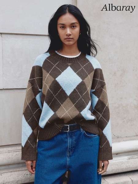 Chocolate Brown - Albaray Argyle Jumper