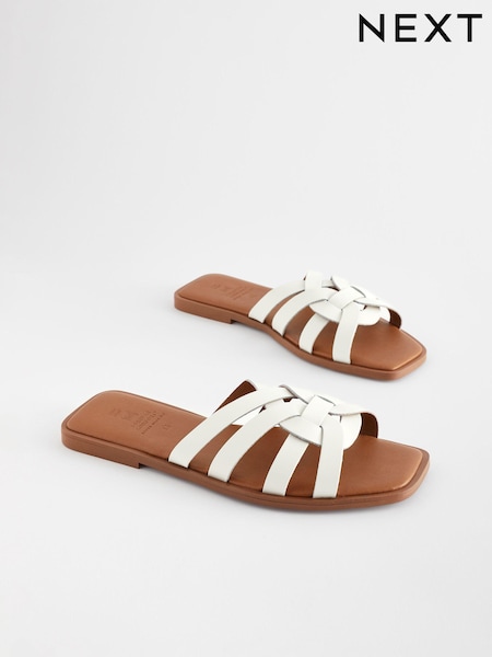 White Extra Wide Fit Forever Comfort® Leather Lattice Mules Sandals (341539) | AED46