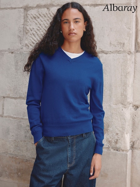 أزرق كوبالت - Albaray Fine Knit V-neck Jumper