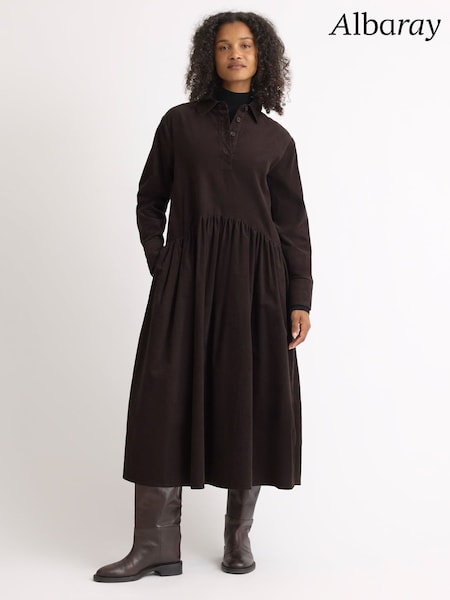 Brown - Albaray Baby Cord Midi Dress