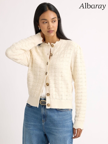 Krem - Albaray Puff Sleeve Pointelle Cardigan