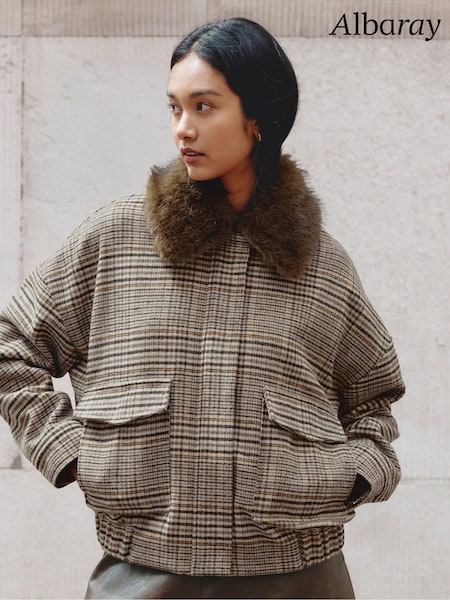 Naturlig - Albaray Fur Collar Check Bomber Jacket