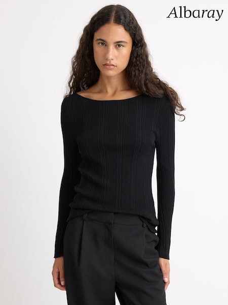Black - Albaray Variated Rib Slash Neck Top