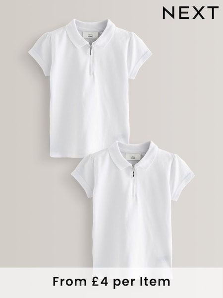 Blanco - 2 Pack Zip 100% Cotton Polo Shirts (3-16yrs) (342093) | 11 € - 19 €
