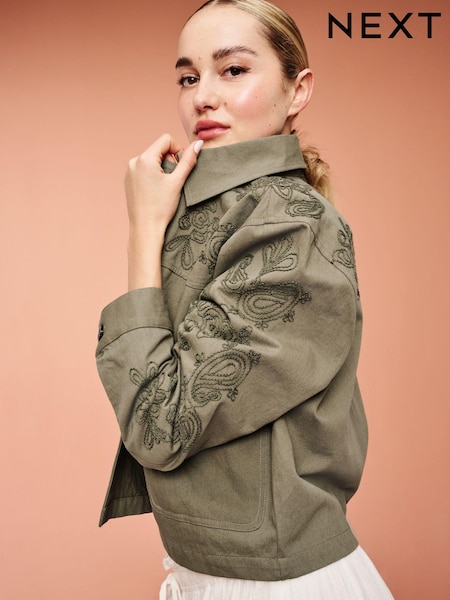 Khaki Green Embroidered Cotton Jacket (342245) | €13