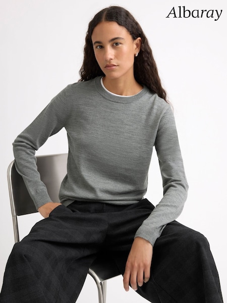 Grey - Albaray Merino Crew Neck Jumper