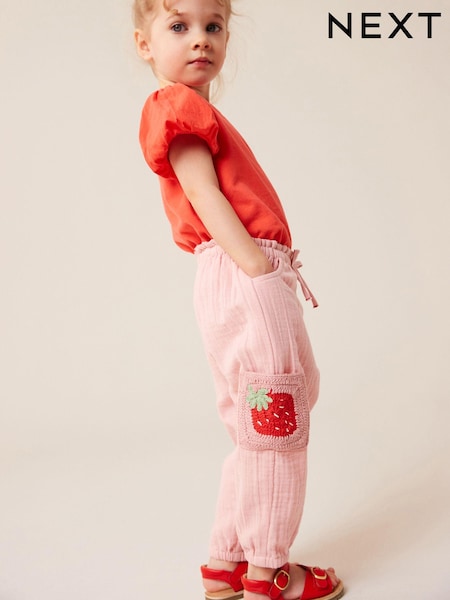 Pink 100% Cotton Crochet Pocket Trousers (3mths-7yrs) (342455) | €6.50 - €7.50