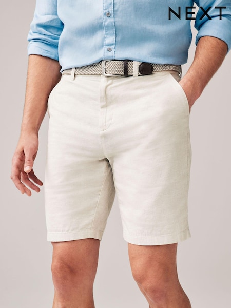 Stone Linen Cotton Chino Shorts with Belt Included (342549) | 148 QAR
