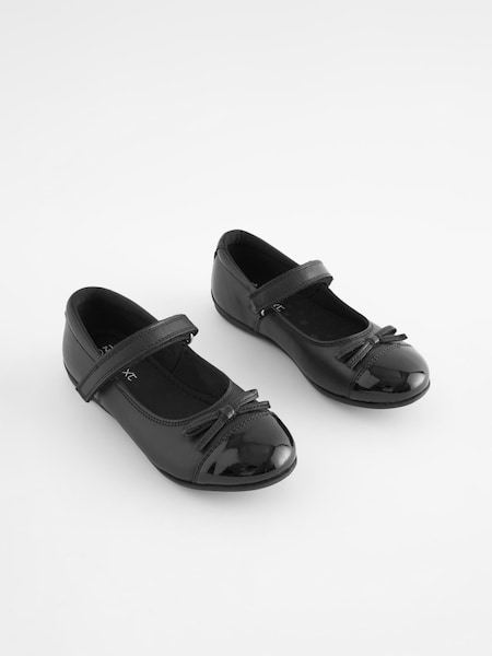 Black Standard Fit (F) Leather Patent Toe Cap Mary Jane Shoes (342717) | €11 - €15