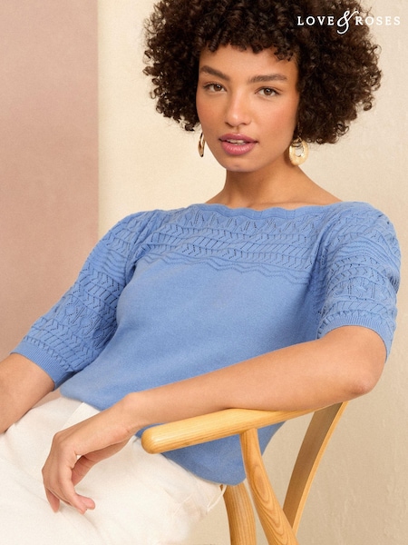 Love & Roses Pointelle Scallop Neck Jumper (342785) | 129 LEI