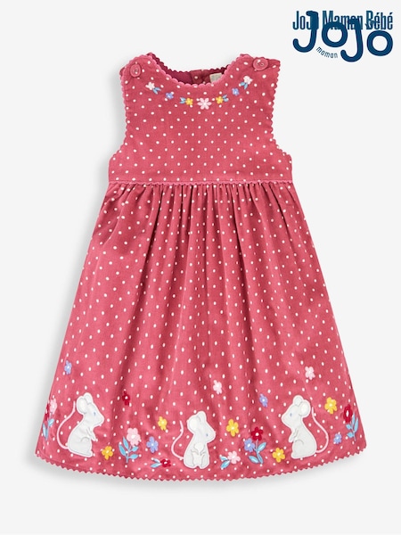 JoJo Maman Bébé Rose Pink Mouse Girls' Appliqué Cord Dress (342871) | €44