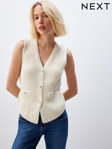 Ecru Cream Gold Button Knitted Waistcoat (342995) | €10