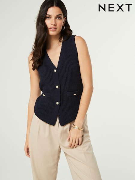 Navy Blue Gold Button Knitted Waistcoat (342998) | €10