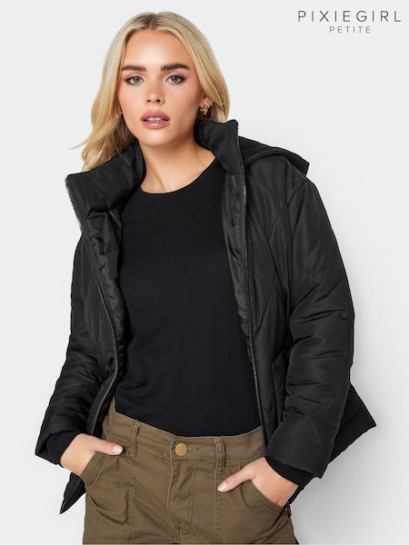 PixieGirl Petite Black Diamond Quilt Hooded Coats (343112) | €86