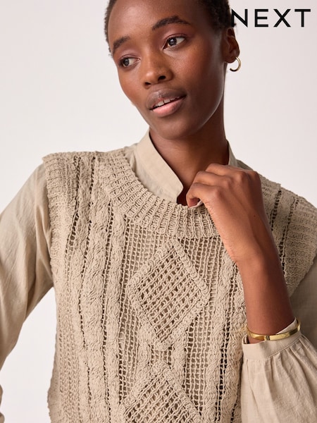 2-in-1 100% Cotton Open Stitch Knitted Tank And Shirt Layer Jumper (343281) | 212 LEI