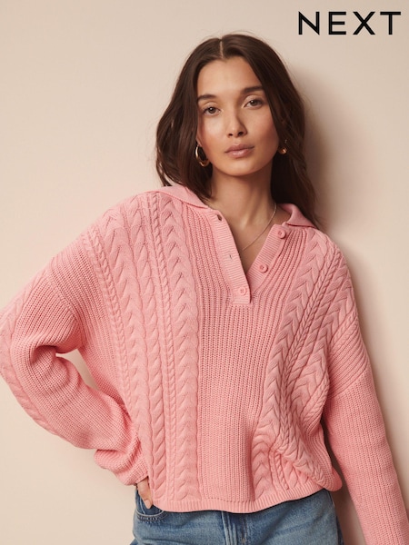 Pink Knitted Polo Neck 100% Cotton Top (343476) | €28