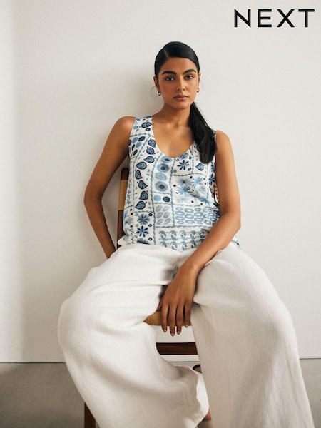 Blue Printed Linen Blend Vest (343637) | €10