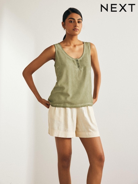 Khaki Green Woven Front Button Detail Linen Blend Knitted Vest (343988) | €17.50