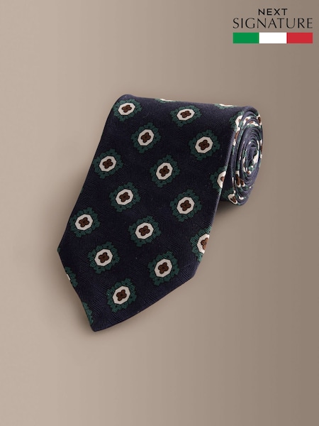 أزرق - Regular Signature Italian Silk Design Tie