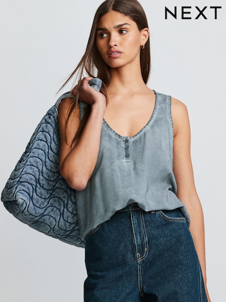 Chambray Blau - Woven Front Button Detail Linen Blend Knitted Vest (344157) | 9 €