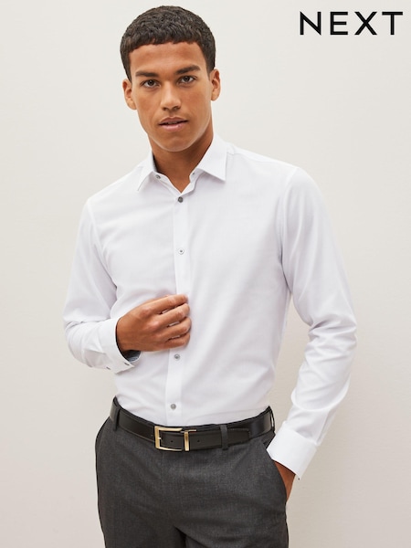 White Slim Fit Trimmed Easy Care Double Cuff Shirt (344264) | €10