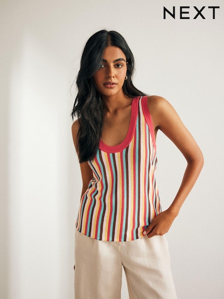 Pink Multi Stripe Linen Blend Vest (344332) | €10