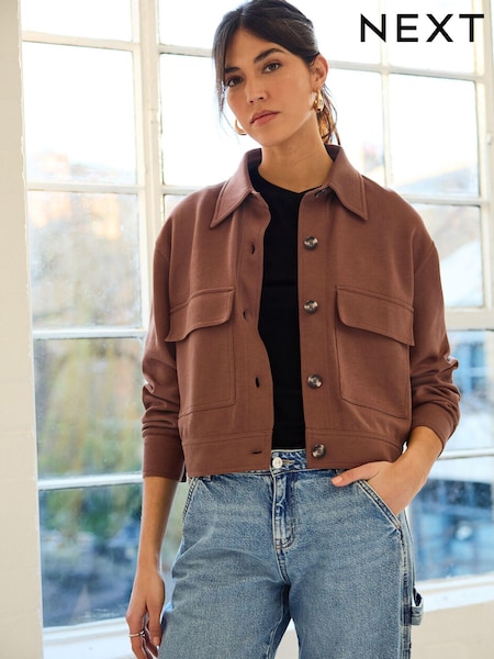 Bronz Maro ciocolată - Lightweight Utility Button Front Smart Jersey Shirt Jacket (344355) | 121 LEI