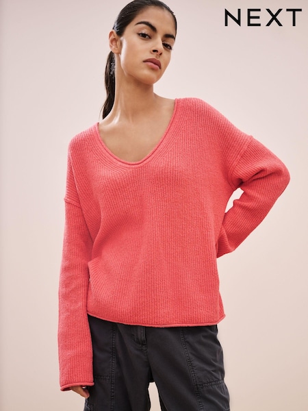 Pink Knitted V-neck Jumper (344423) | €13