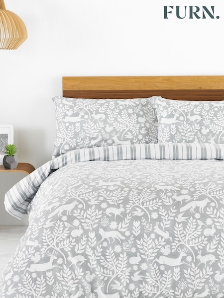 Furn Grey Skandi Woodland Brushed 100% Cotton Stag Reversible Christmas Duvet Cover and Pillowcase Set (345608) | €37 - €69