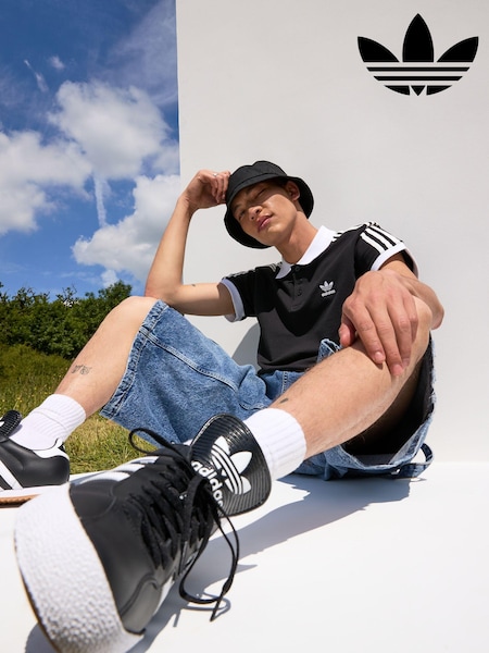 adidas originals Black orignal Adicolor Classics 3 Stripes 100% Cotton Polo Shirt (345901) | €20