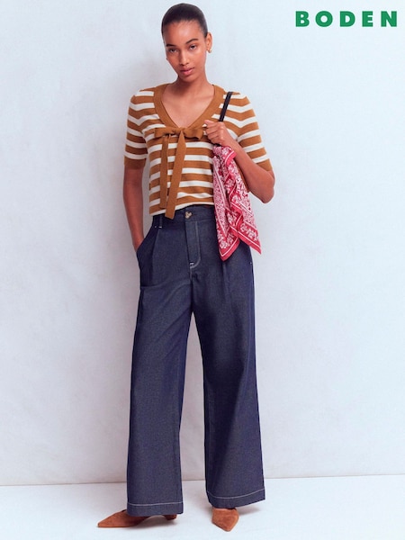 Brown - Boden Bow Neck Knitted T-shirt