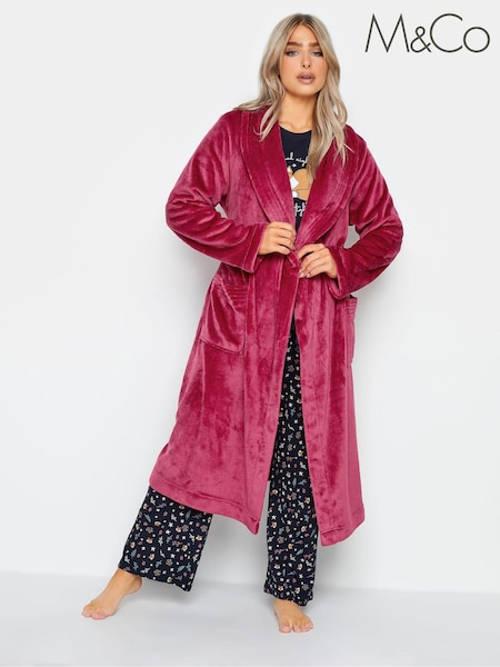 Roșu - M&Co Stitch Detail Shawl Collar Robe (346210) | 91 LEI