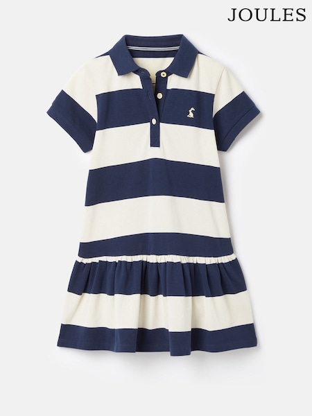 Joules Girls' Orla Navy Blue & White Stripe Polo Shirt Dress (346361) | AED140 - AED157