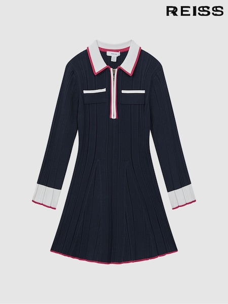 Reiss Navy Annie 4-9 yrs Ribbed Colourblock Mini Dress (346562) | AED490