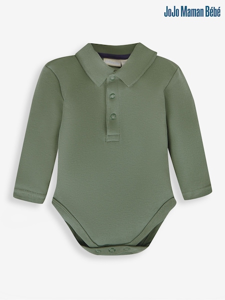 JoJo Maman Bébé Khaki Plain Long Sleeve Polo Shirt Bodysuit (346792) | 772 UAH