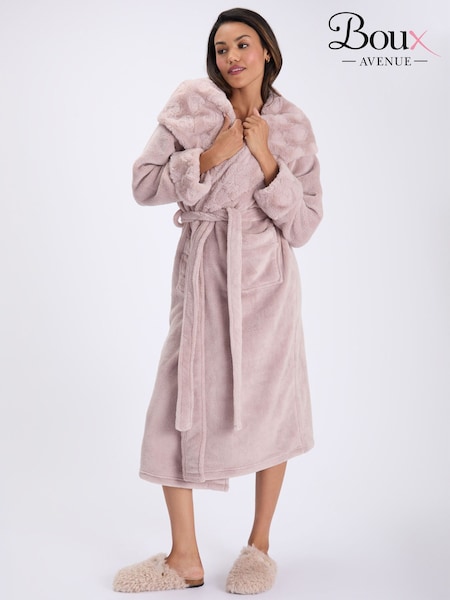 Brown - Boux Avenue Heart Fur Trim Long Dressing Gown