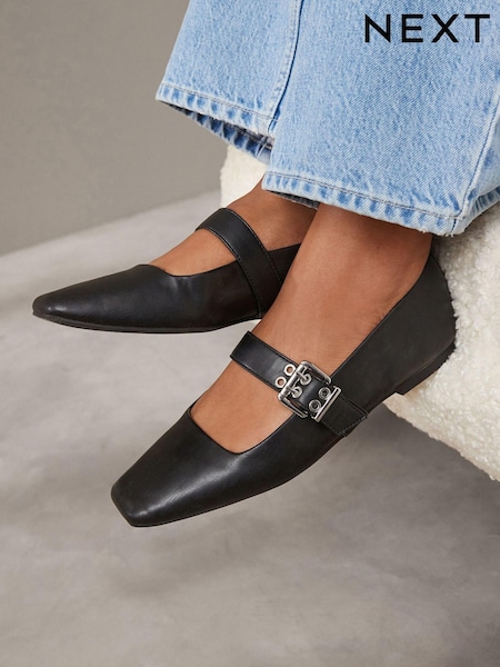 Black Forever Comfort® Square Toe Eyelet Mary Jane Shoes (346919) | AED67