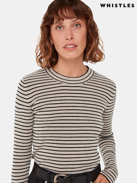 Whistles Black Fine Crew Stripe Knit Jumper (346940) | AED259