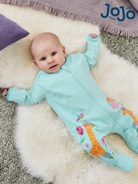 JoJo Maman Bébé Duck Egg Giraffe Appliqué Zip Cotton Baby Sleepsuit (347201) | €35