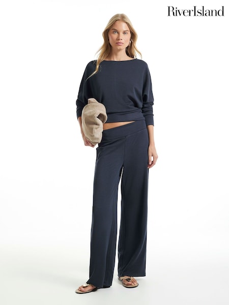 Blue - River Island Ribbed Soft Touch Trousers