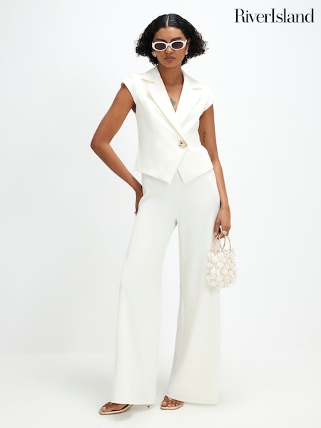 Cream - River Island Short Sleeve Cap Sleeve Jumpsuit