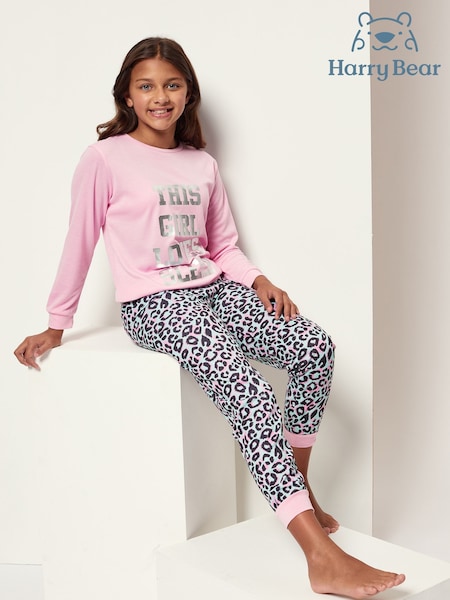 Harry Bear Pink Leopard Sleep Slogan Pyjamas (347510) | AED111